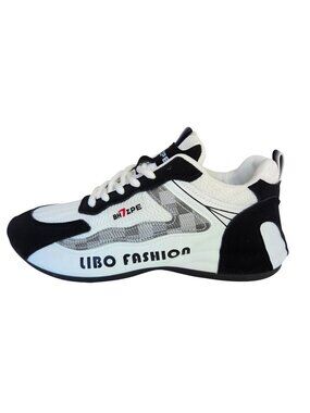 Mens 8/41 Black & White Sneakers with Checkered Detail Athletic Casual Shoes